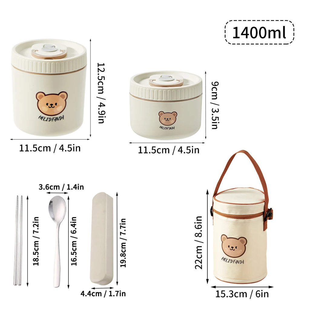 Microwave Sealed 304 Stainless Steel Thermal Bento Lunch Box Large Capacity Cute Insulated Food Container for Students
