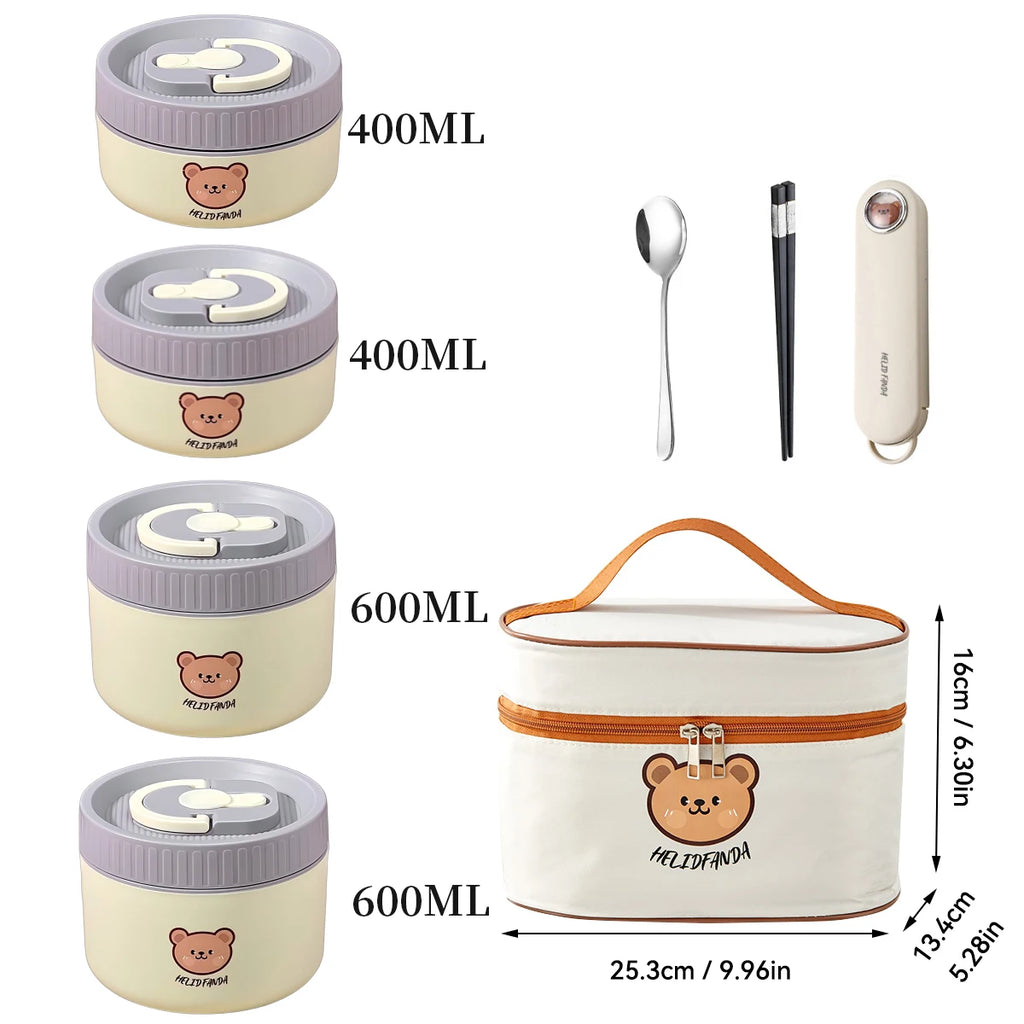 Microwave Sealed 304 Stainless Steel Thermal Bento Lunch Box Large Capacity Cute Insulated Food Container for Students