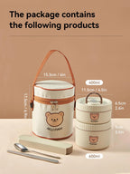 Microwave Sealed 304 Stainless Steel Thermal Bento Lunch Box Large Capacity Cute Insulated Food Container for Students
