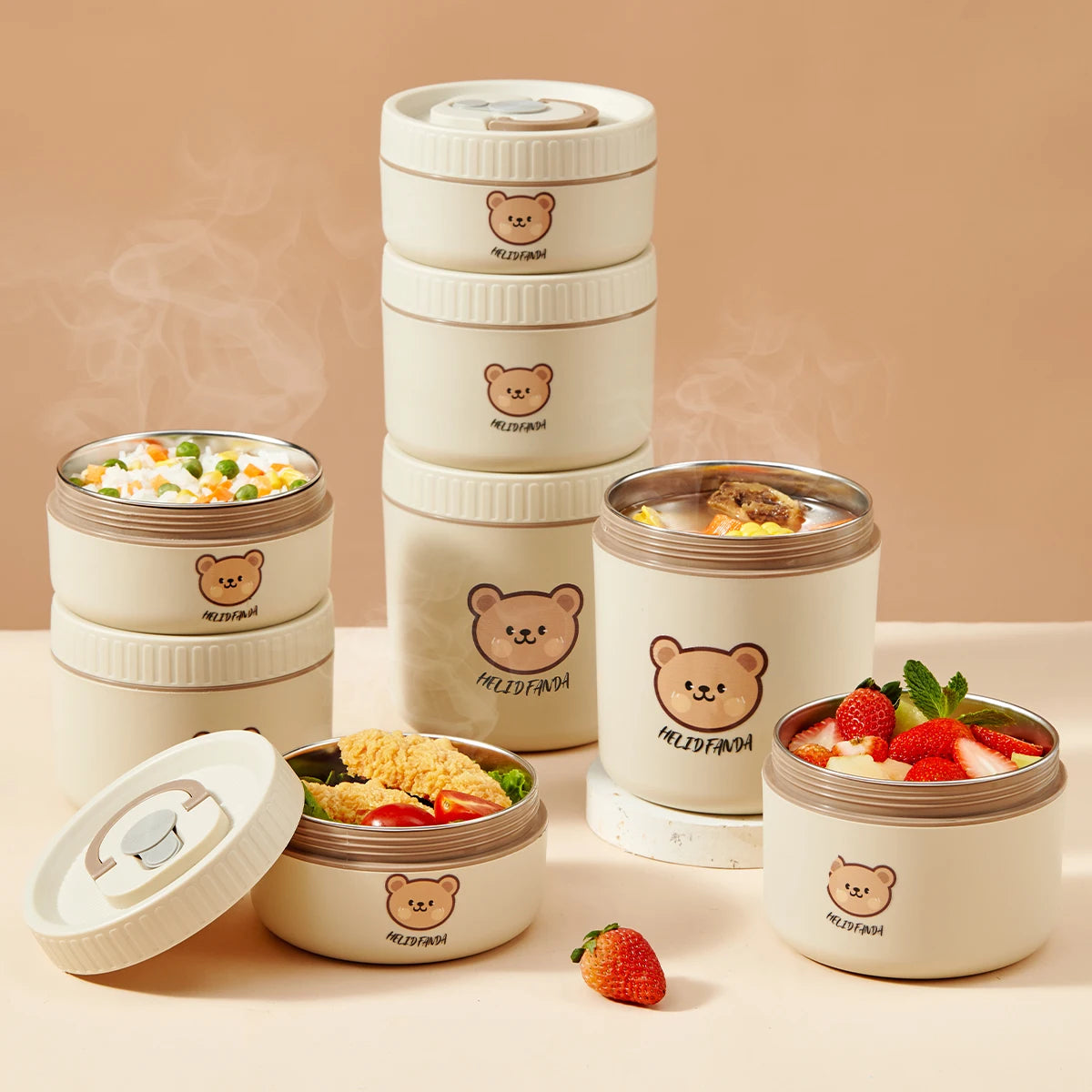 Microwave Sealed 304 Stainless Steel Thermal Bento Lunch Box Large Capacity Cute Insulated Food Container for Students