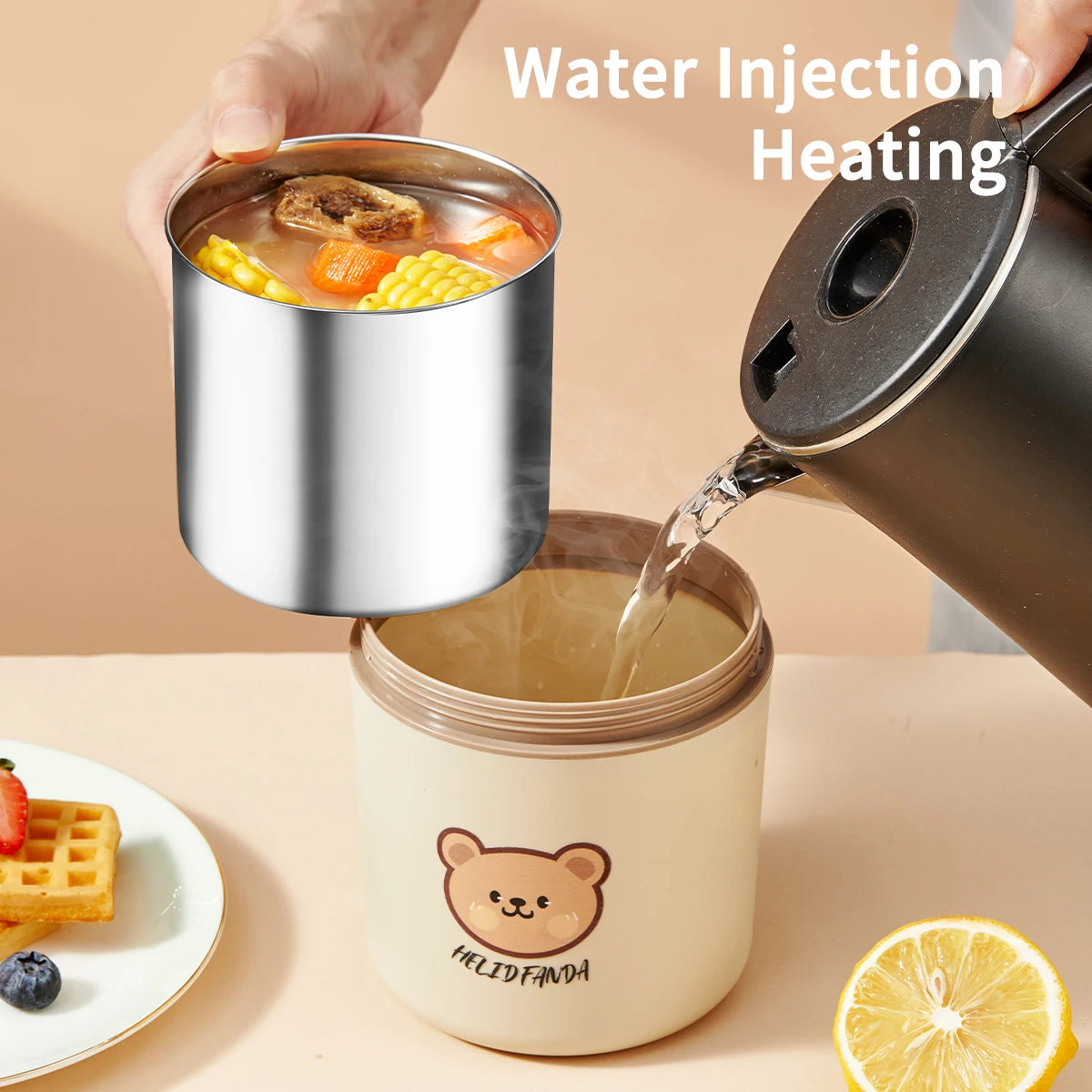 Microwave Sealed 304 Stainless Steel Thermal Bento Lunch Box Large Capacity Cute Insulated Food Container for Students