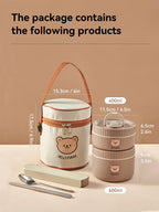Microwave Sealed 304 Stainless Steel Thermal Bento Lunch Box Large Capacity Cute Insulated Food Container for Students
