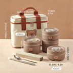 Microwave Sealed 304 Stainless Steel Thermal Bento Lunch Box Large Capacity Cute Insulated Food Container for Students
