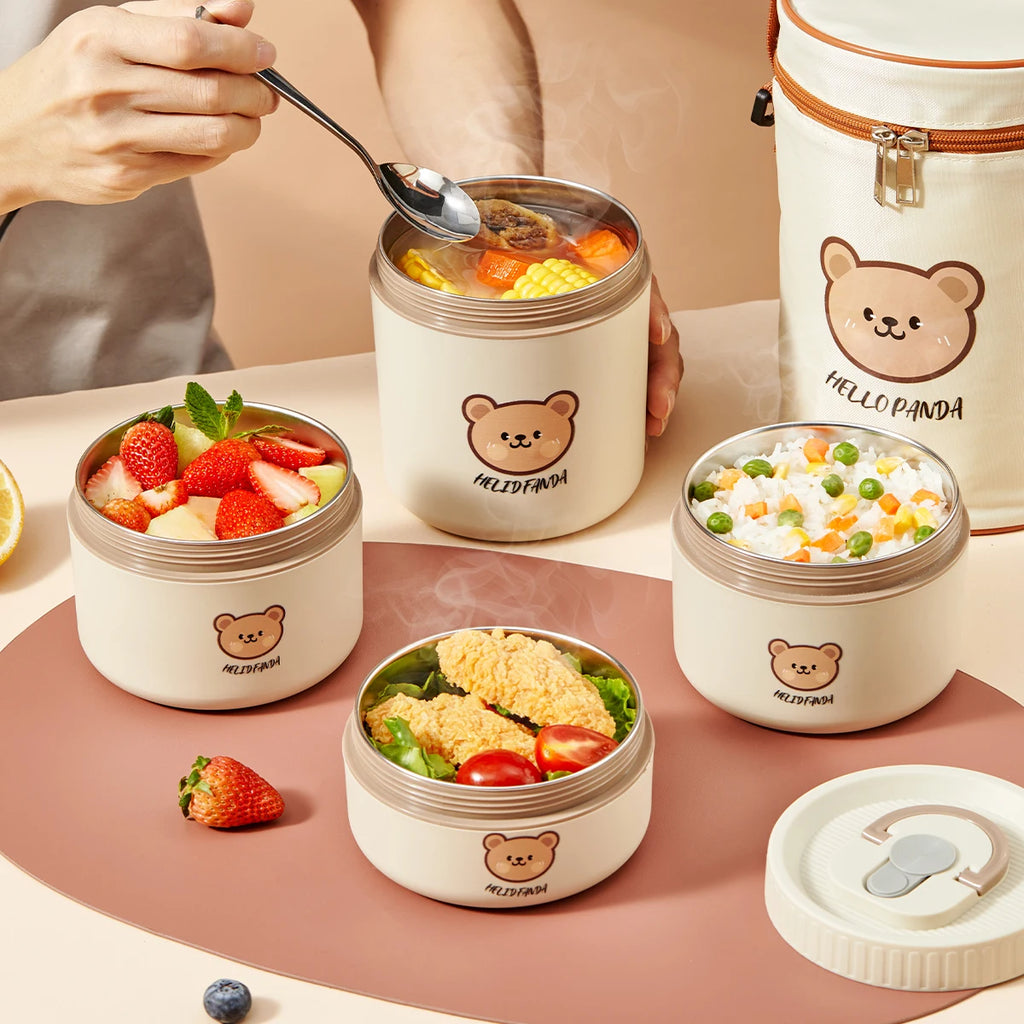 Microwave Sealed 304 Stainless Steel Thermal Bento Lunch Box Large Capacity Cute Insulated Food Container for Students
