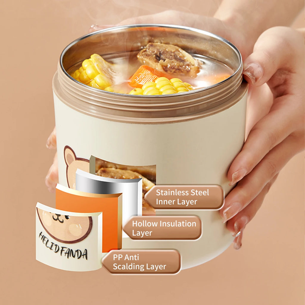 Microwave Sealed 304 Stainless Steel Thermal Bento Lunch Box Large Capacity Cute Insulated Food Container for Students