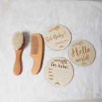 Baby Comb Brush Set Newborn Gift Set Natural Wool Beech Wooden Comb Baby Bib Pacifier Clip Kids Baby Hair Brush